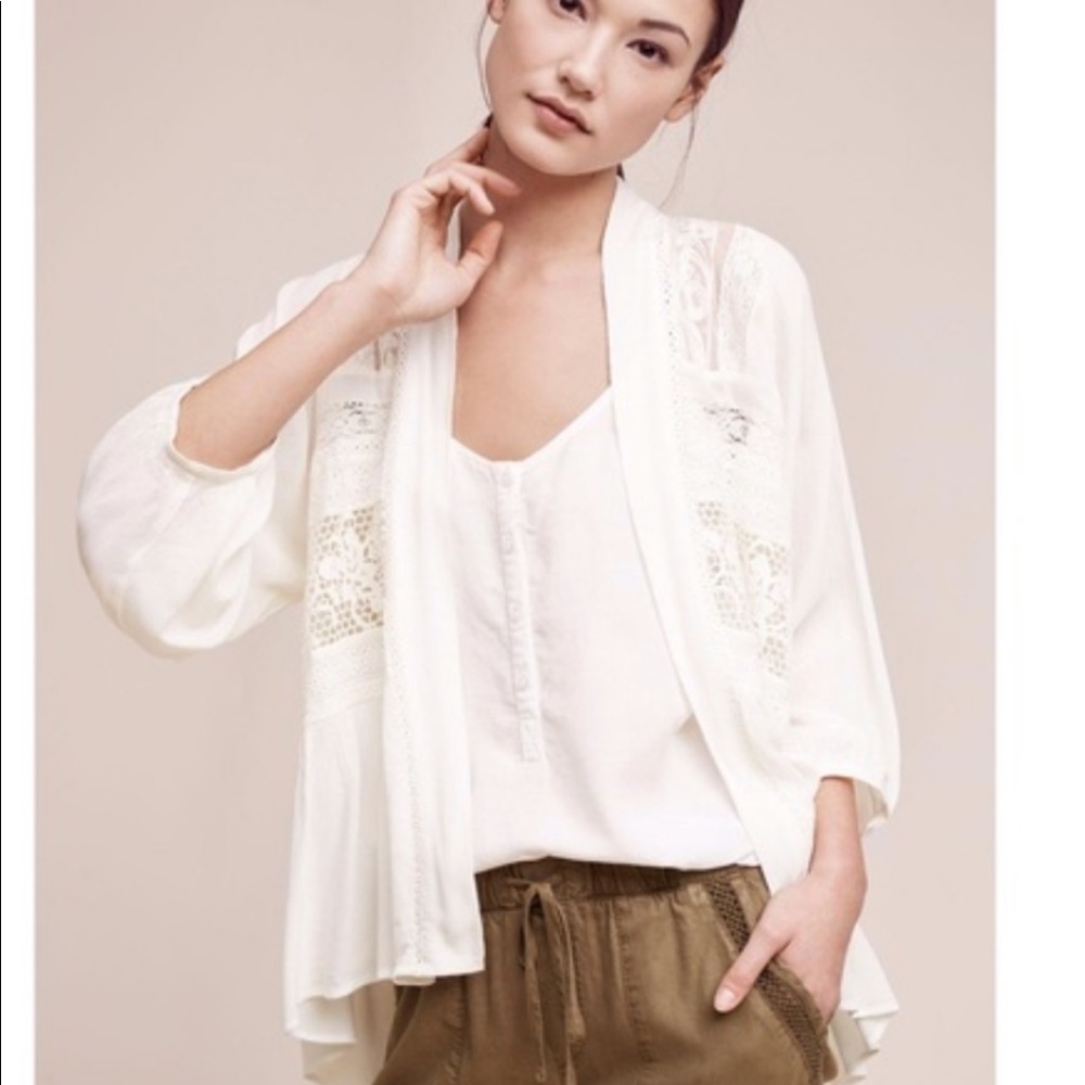 Anthropologie Elevenses white lace kimono